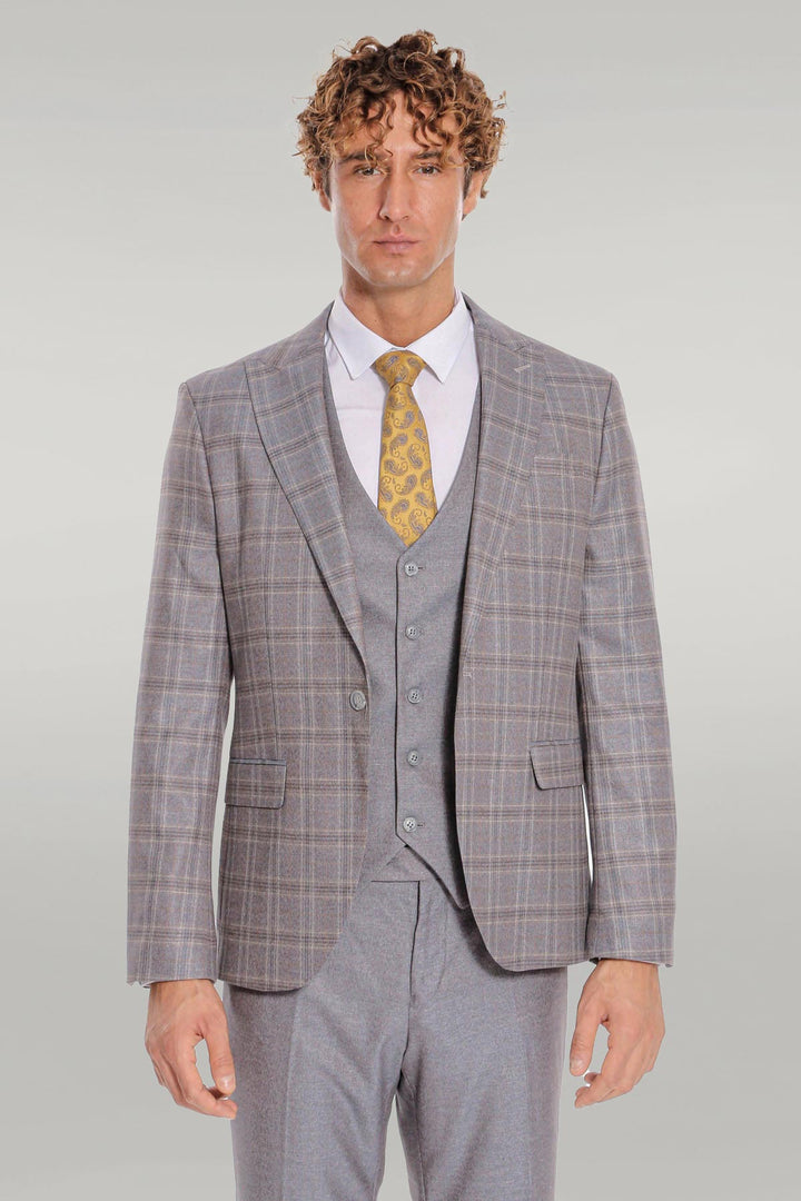 Costume Homme Bleu Clair Coupe Slim à Carreaux - Wessi