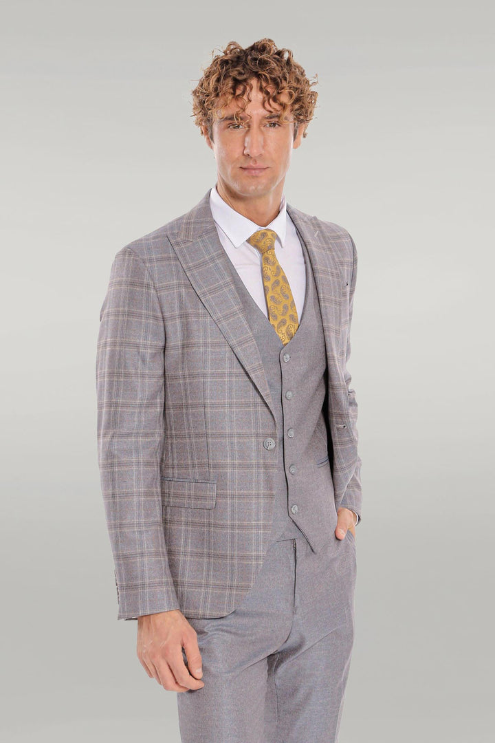Costume Homme Bleu Clair Coupe Slim à Carreaux - Wessi