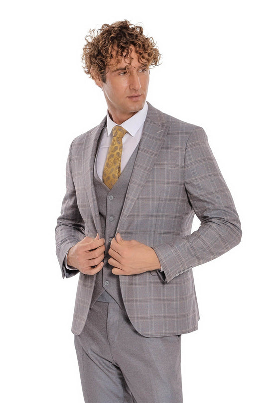 Traje de hombre a cuadros slim fit azul claro - Wessi