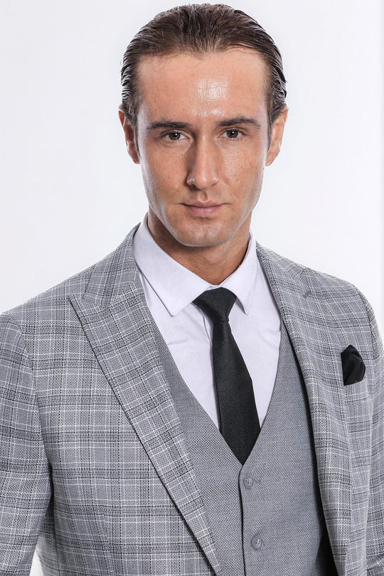 Traje de hombre a cuadros slim fit gris claro - Wessi