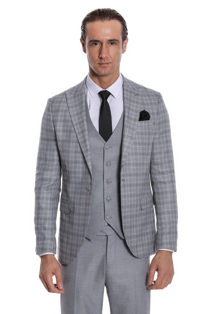 Checked Slim Fit Light Grey Men Suit - Wessi