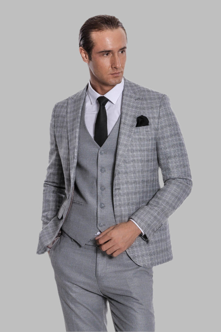 Abito da uomo grigio chiaro slim fit a quadri - Wessi