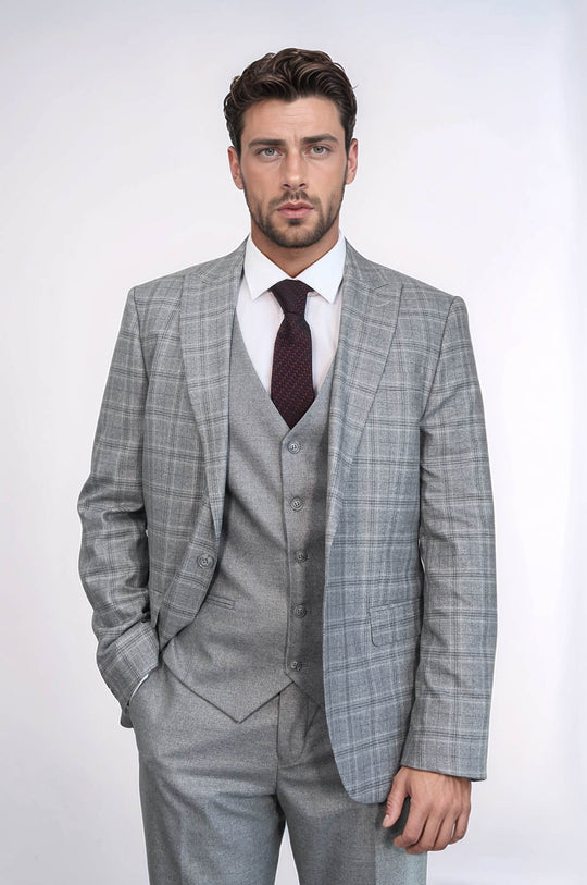 Traje de hombre a cuadros slim fit gris claro - Wessi