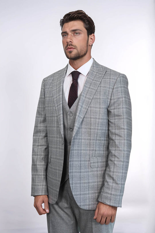Traje de hombre a cuadros slim fit gris claro - Wessi