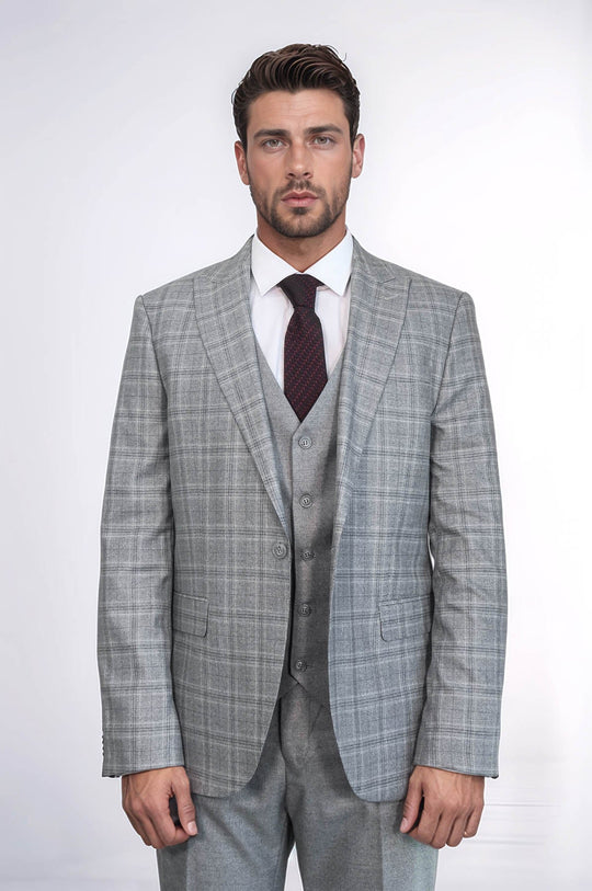 Traje de hombre a cuadros slim fit gris claro - Wessi
