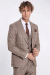 Checked Slim Fit Light Brown Men Suit - Wessi