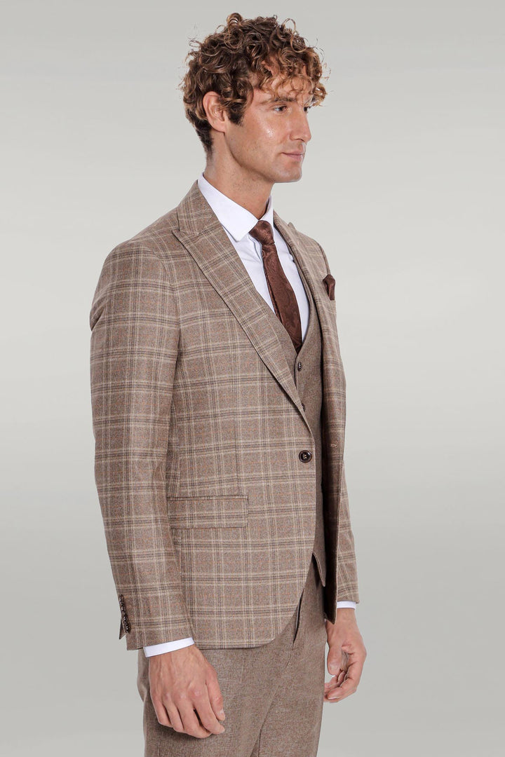 Costume Homme Marron Clair Coupe Slim à Carreaux - Wessi