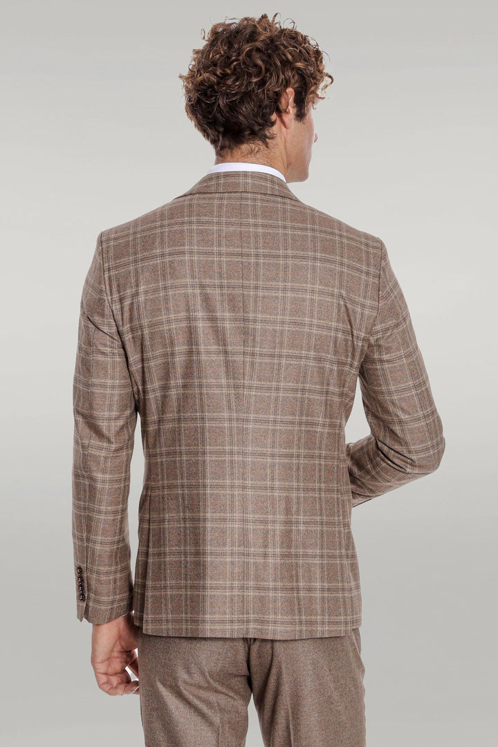 Costume Homme Marron Clair Coupe Slim à Carreaux - Wessi