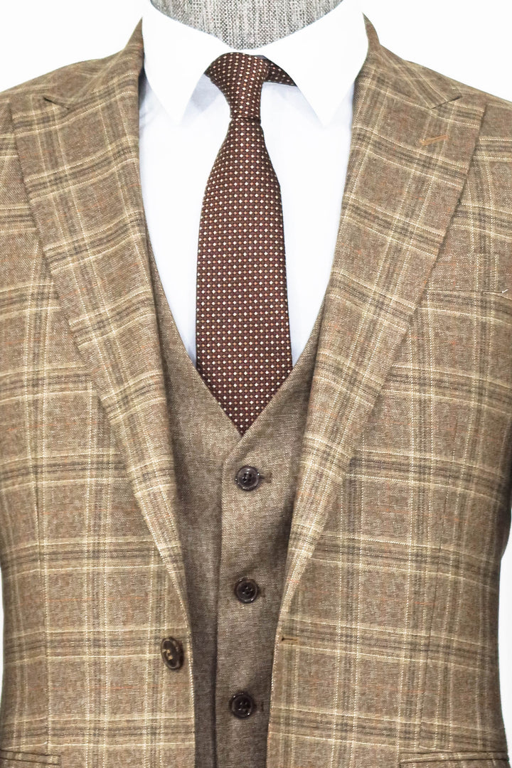 Checked Slim Fit Light Brown Men Suit and Shirt Combination- Wessi