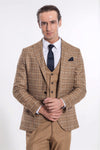 Checked Slim Fit Tan Men Suit - Wessi