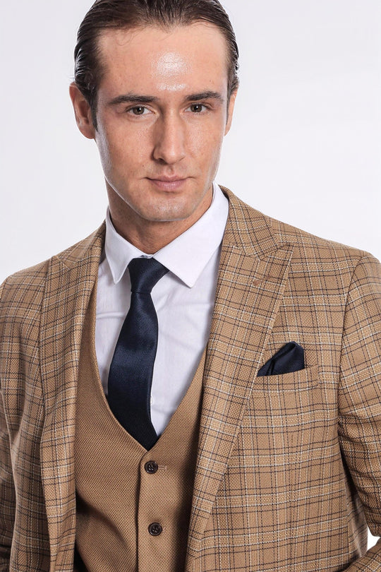 Traje de hombre en color tostado ajustado a cuadros - Wessi