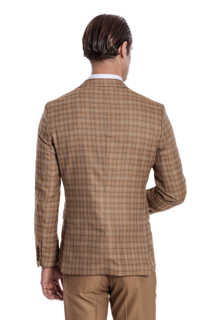 Checked Slim Fit Tan Men Suit - Wessi