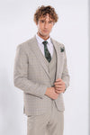 Checked Slim Fit Cream Men Suit - Wessi
