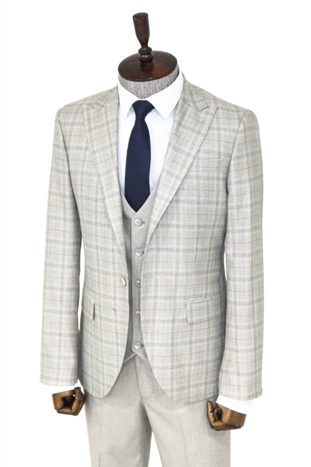 Checked Slim Fit Cream Men Suit and Shirt Combination- Wessi