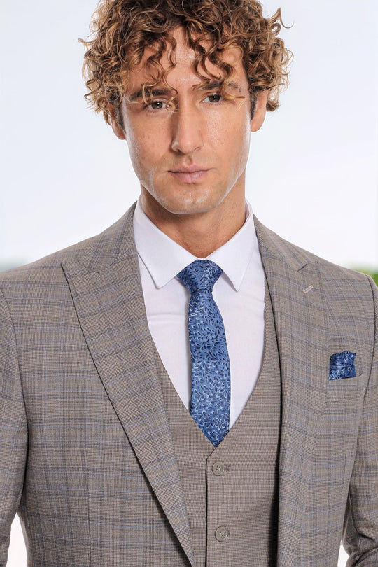 Traje de hombre a cuadros slim fit marrón claro - Wessi