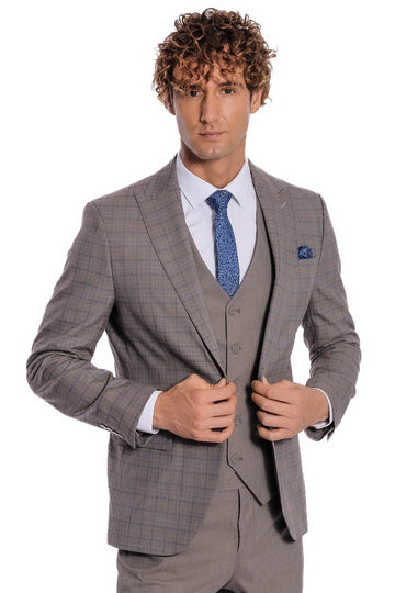 Traje de hombre a cuadros slim fit marrón claro - Wessi
