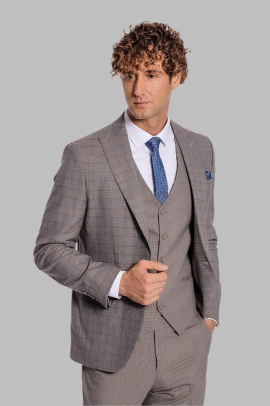Traje de hombre a cuadros slim fit marrón claro - Wessi