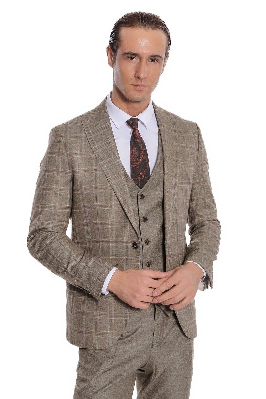 Costume homme coupe slim à carreaux marron - Wessi