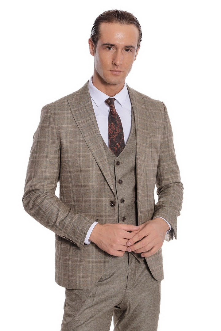 Costume homme coupe slim à carreaux marron - Wessi