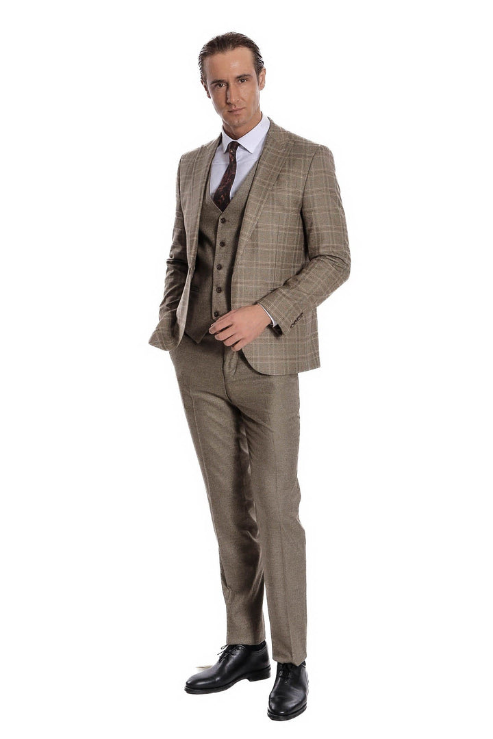 Costume homme coupe slim à carreaux marron - Wessi