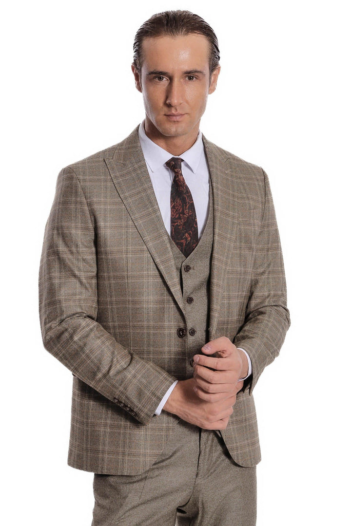 Costume homme coupe slim à carreaux marron - Wessi