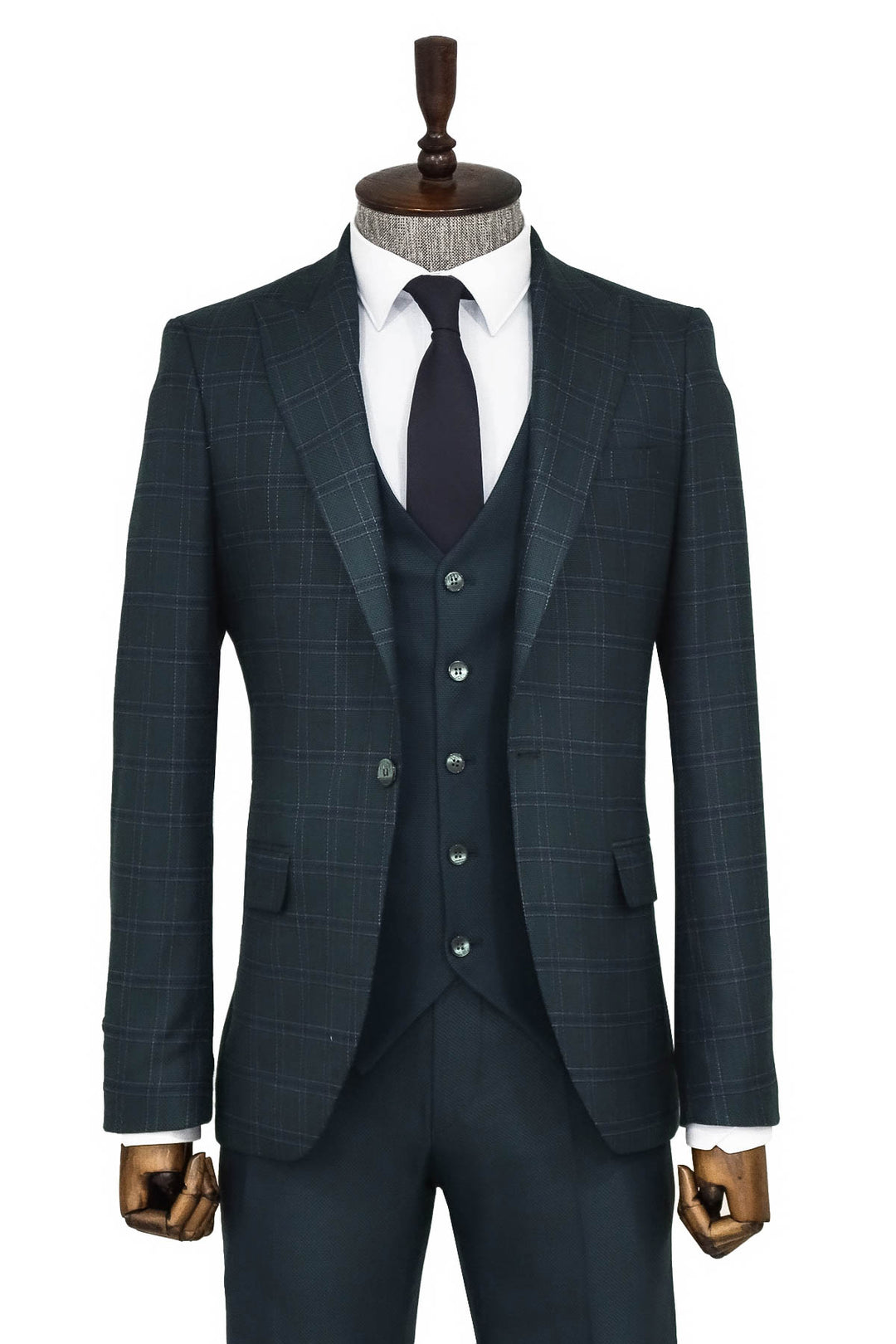 Checked Slim Fit Green Men Suit and Shirt Combination - Wessi