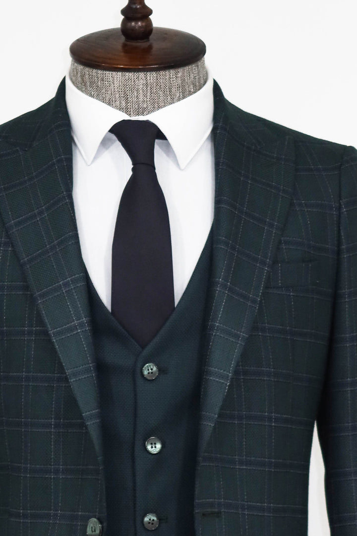 Checked Slim Fit Green Men Suit and Shirt Combination - Wessi