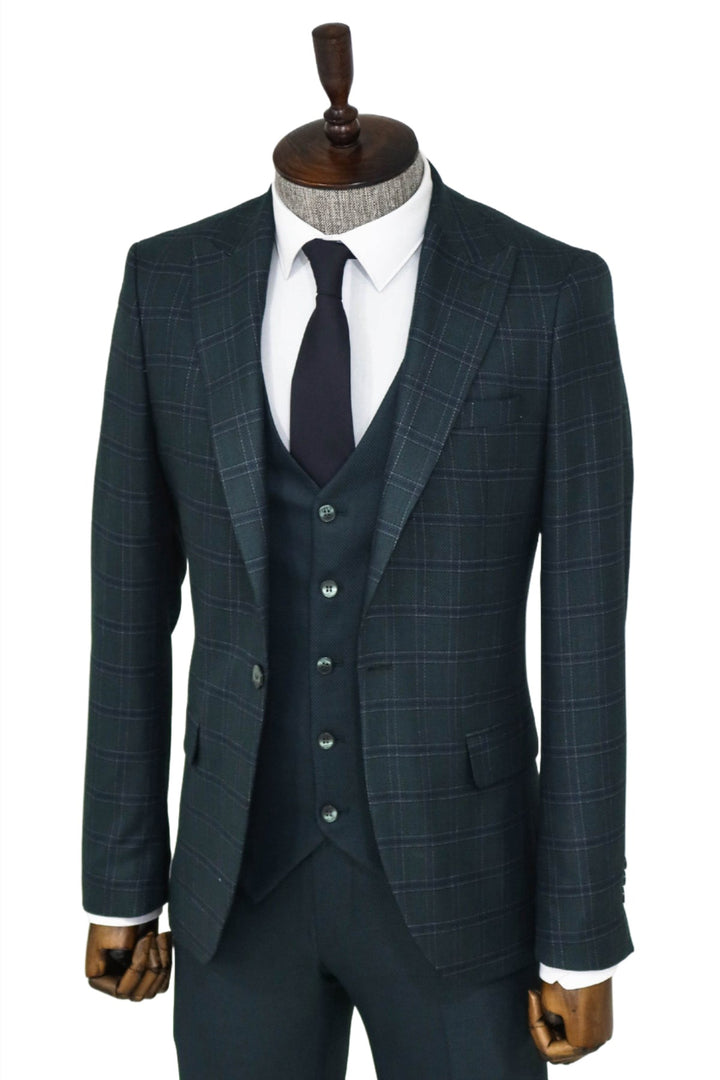 Checked Slim Fit Green Men Suit and Shirt Combination - Wessi