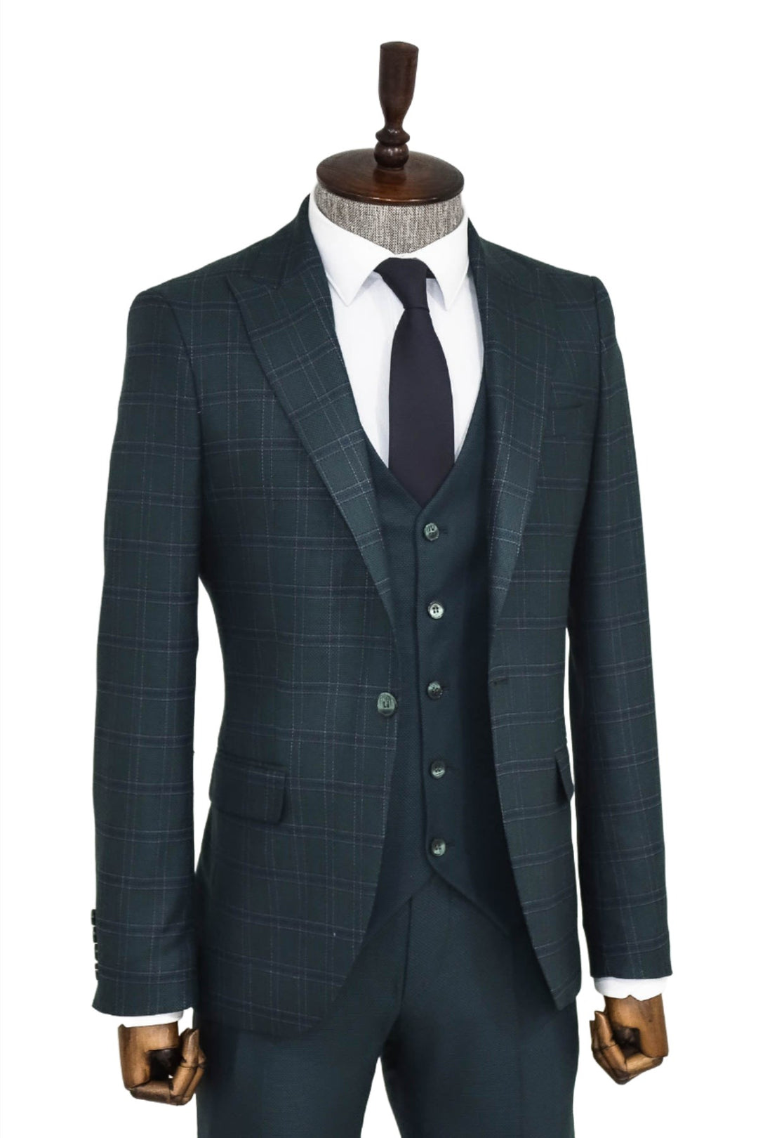 Checked Slim Fit Green Men Suit - Wessi