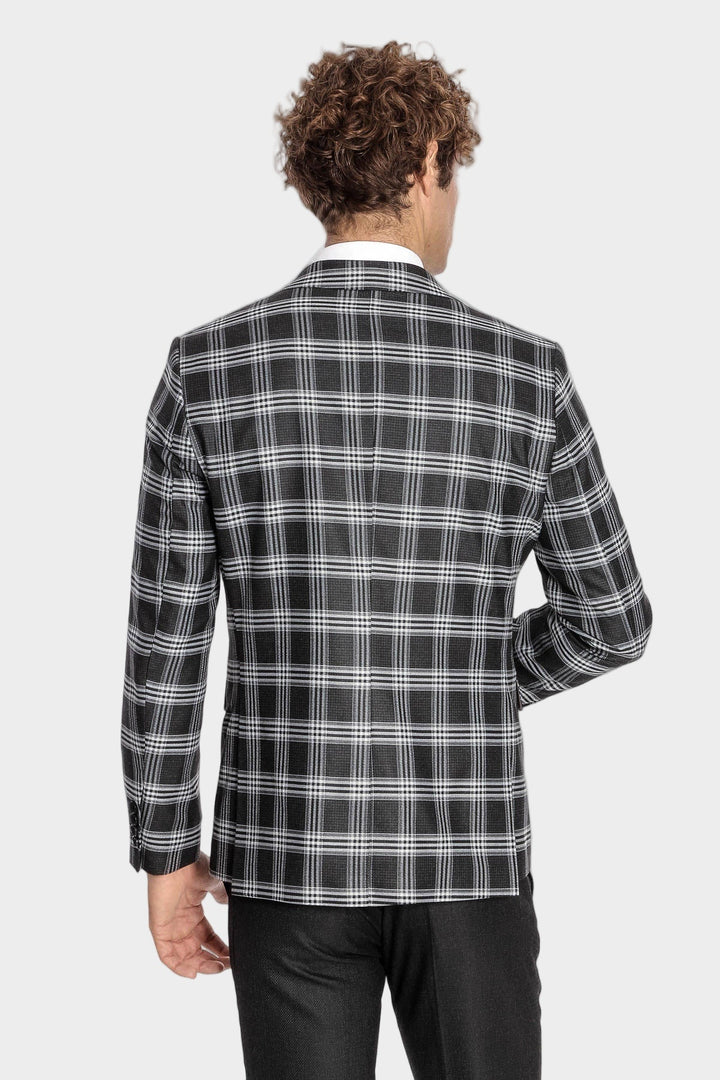 Slim Fit Patterned Checked Black Men Suit - Wessi