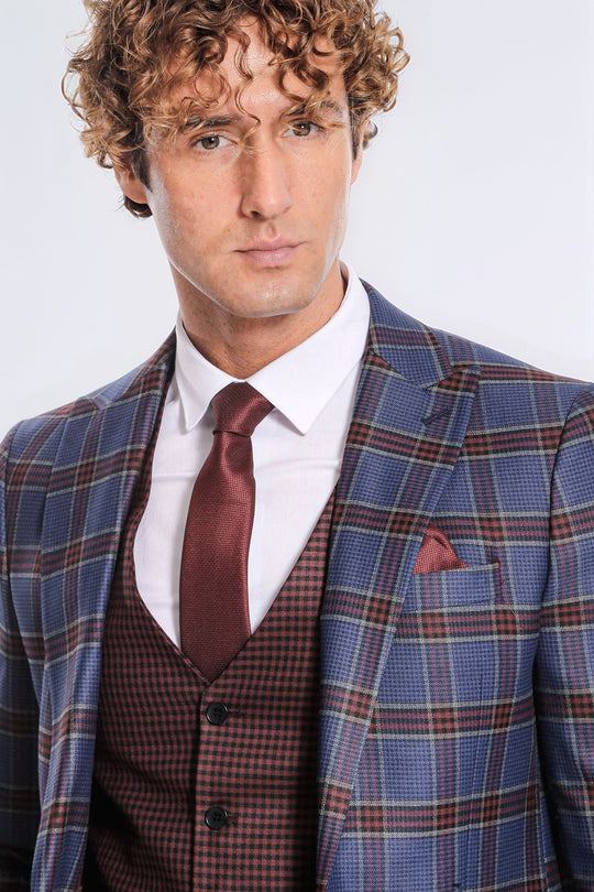 Abito da uomo blu slim fit a quadri fantasia - Wessi