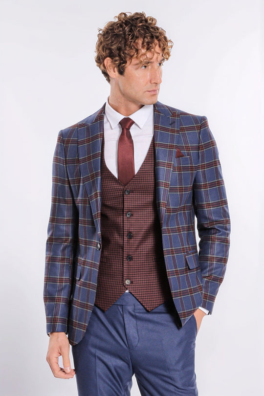 Abito da uomo blu slim fit a quadri fantasia - Wessi