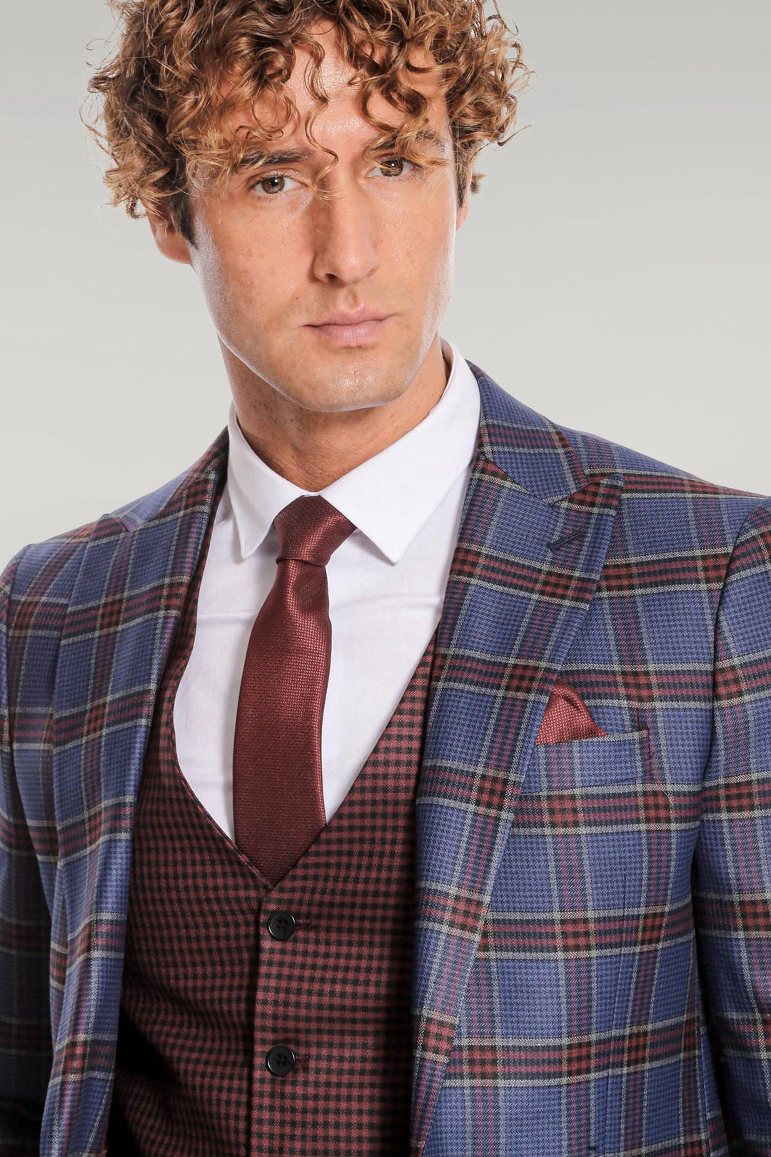 Costume Homme Bleu Coupe Slim à Carreaux - Wessi