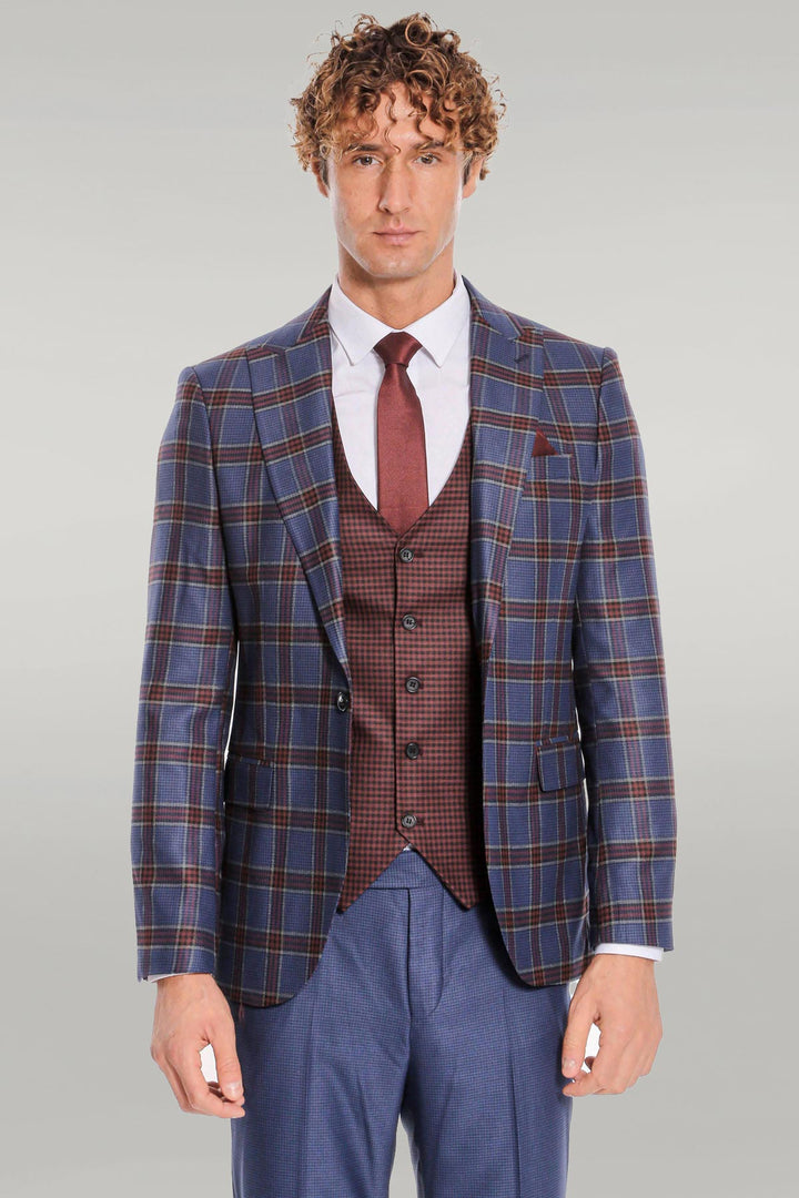 Costume Homme Bleu Coupe Slim à Carreaux - Wessi