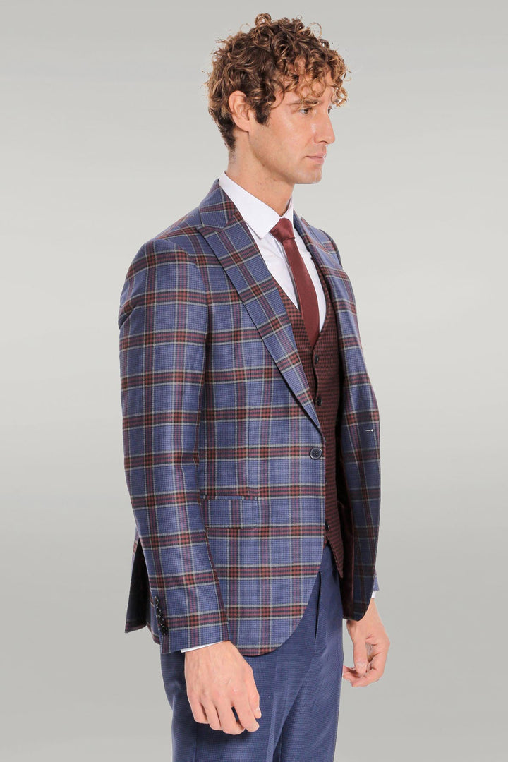 Costume Homme Bleu Coupe Slim à Carreaux - Wessi