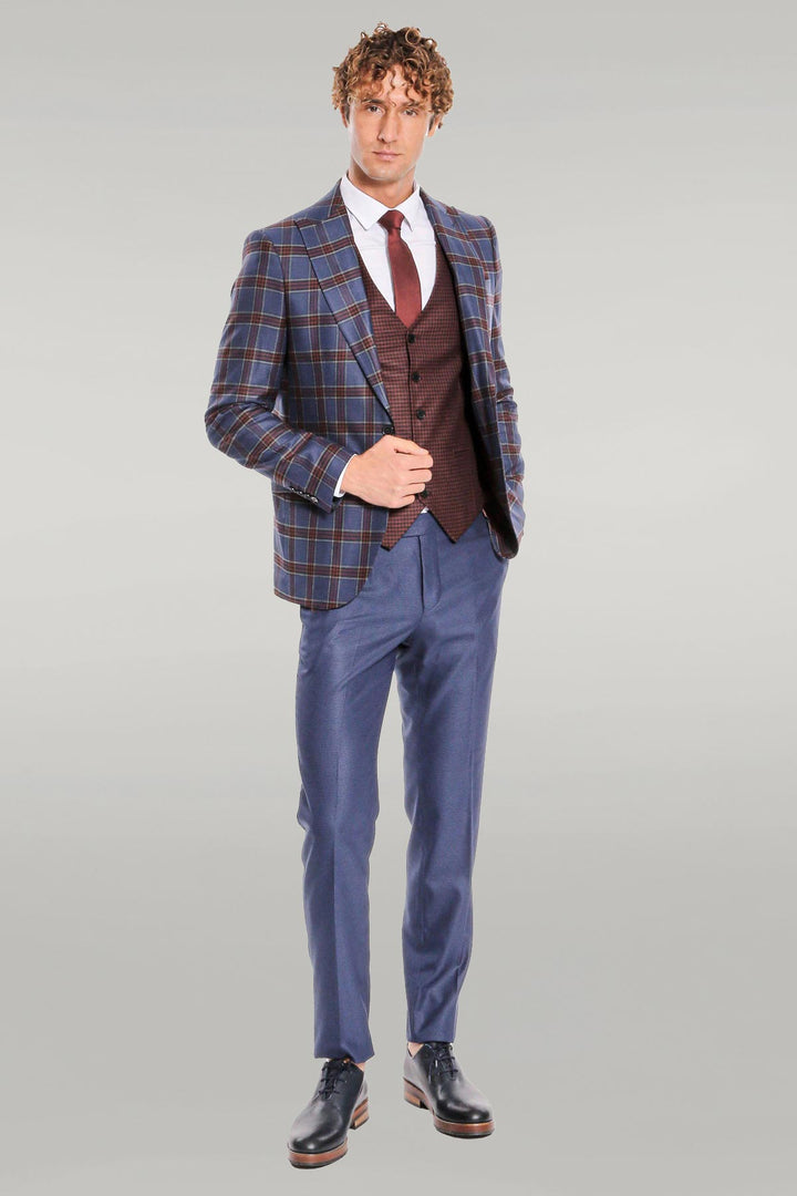 Costume Homme Bleu Coupe Slim à Carreaux - Wessi