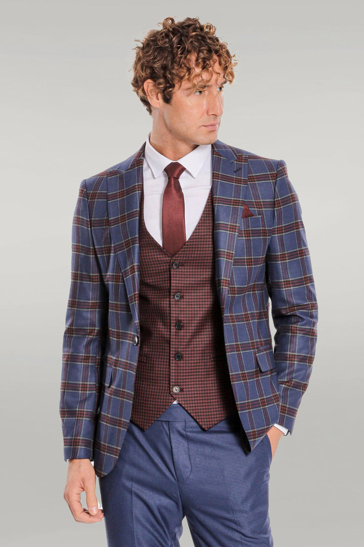 Costume Homme Bleu Coupe Slim à Carreaux - Wessi