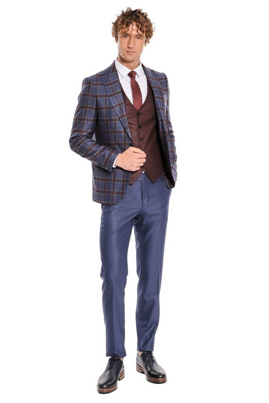 Abito da uomo blu slim fit a quadri fantasia - Wessi