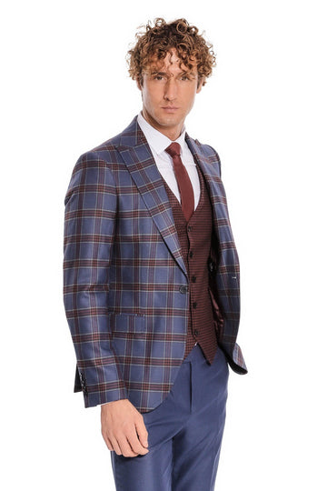 Abito da uomo blu slim fit a quadri fantasia - Wessi