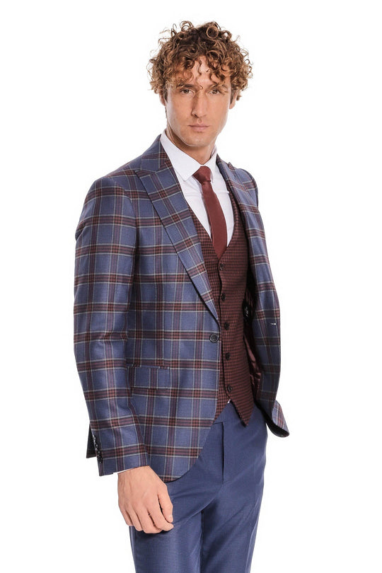 Abito da uomo blu slim fit a quadri fantasia - Wessi
