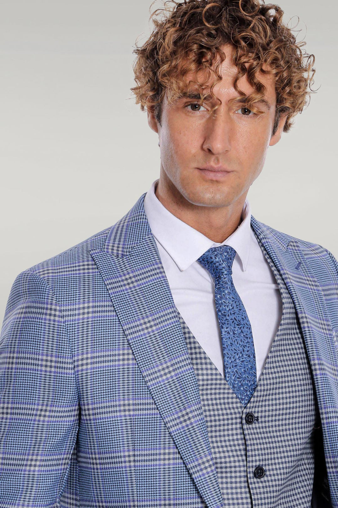 Abito da uomo blu slim fit a quadri fantasia - Wessi