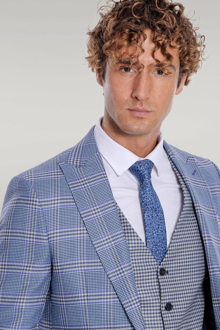 Abito da uomo blu slim fit a quadri fantasia - Wessi