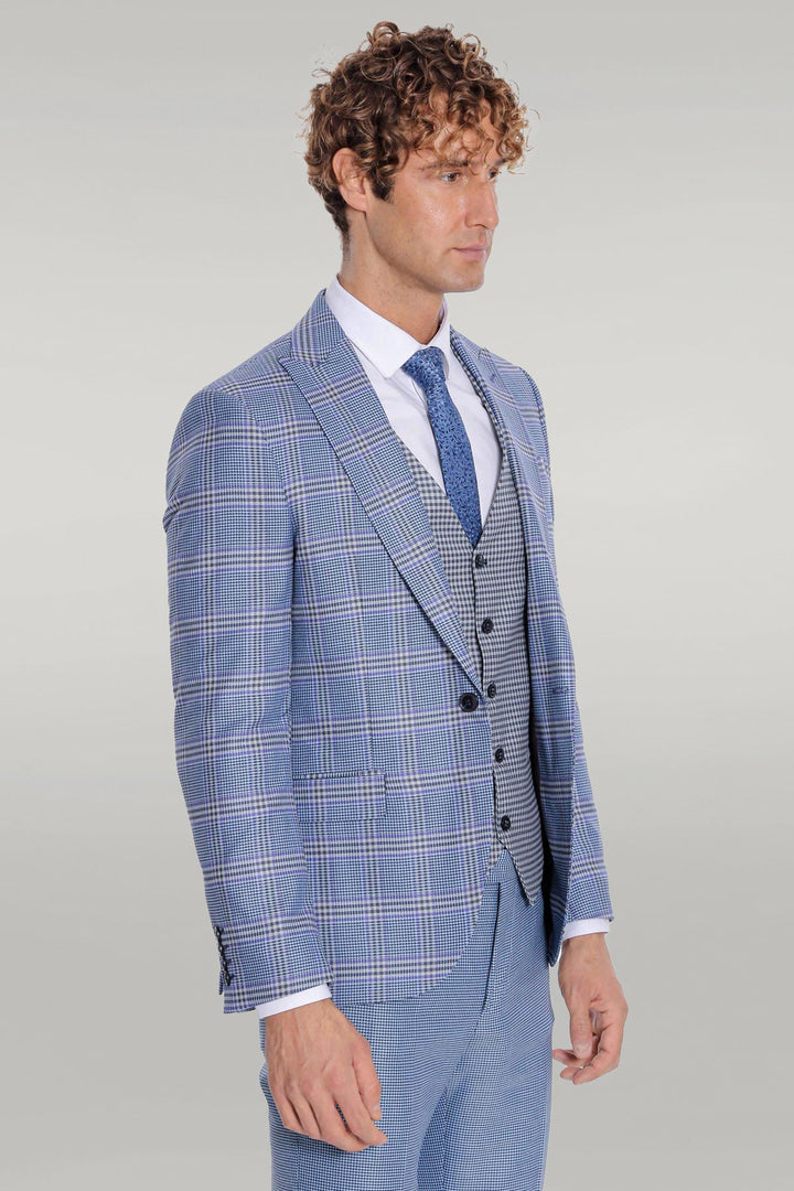 Abito da uomo blu slim fit a quadri fantasia - Wessi