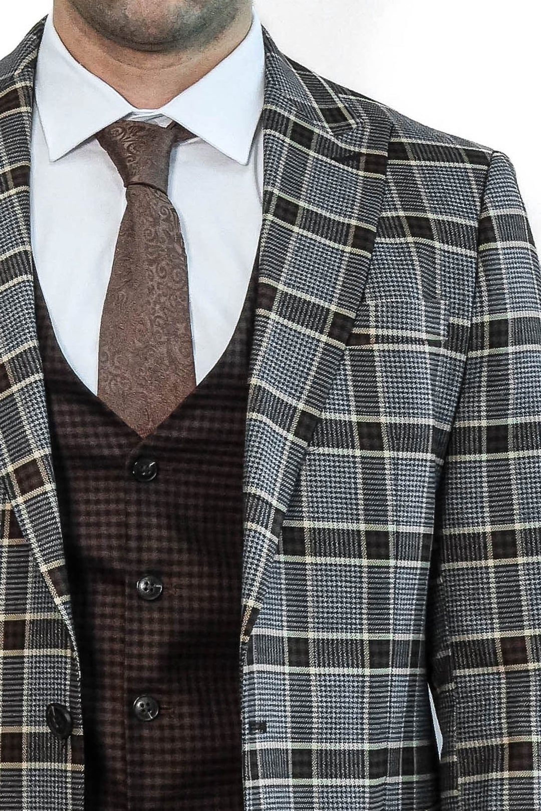 Patterned Checked Slim Fit Anthracite Men Suit - Wessi