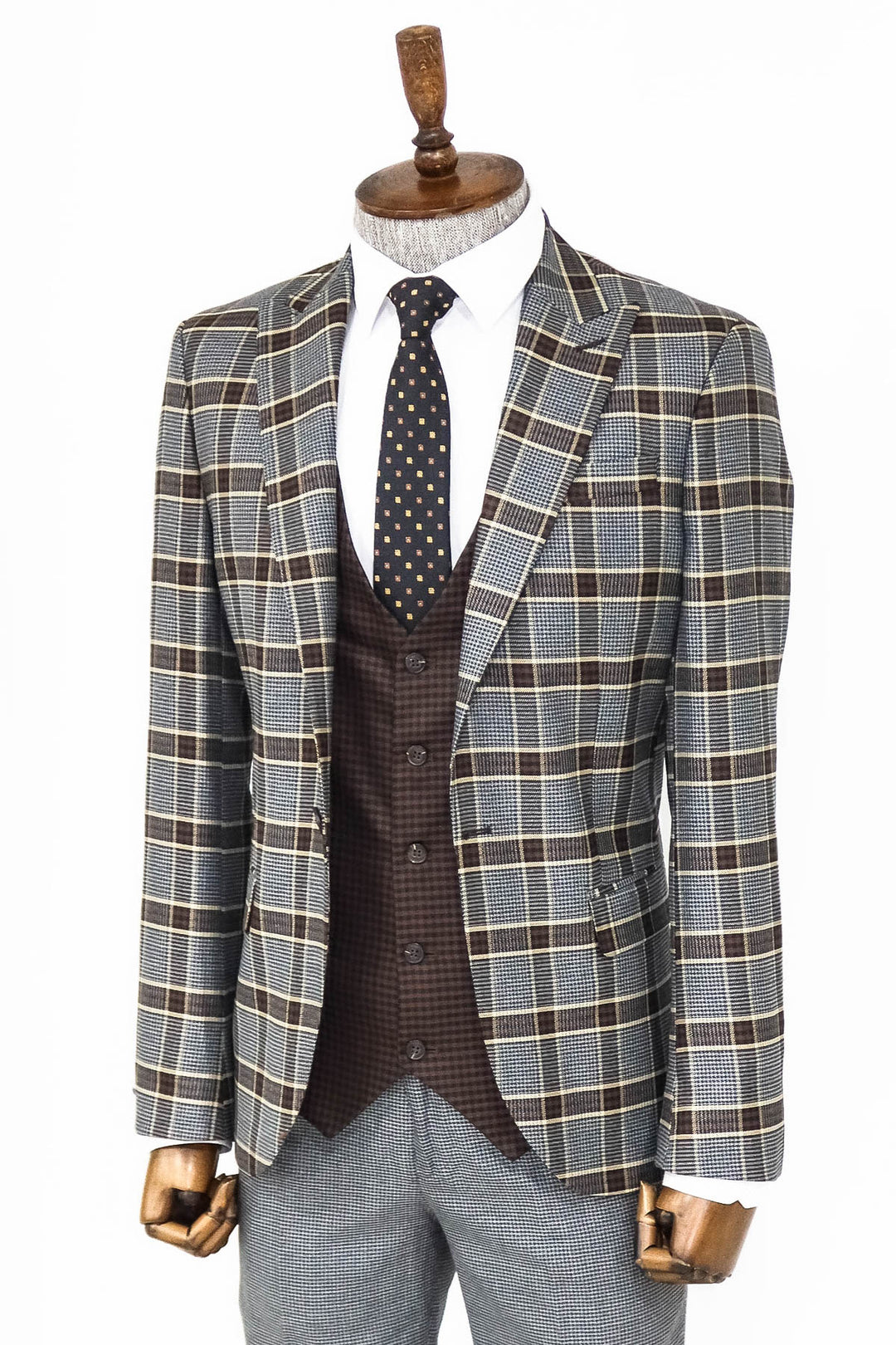 Patterned Checked Slim Fit Anthracite Men Suit - Wessi