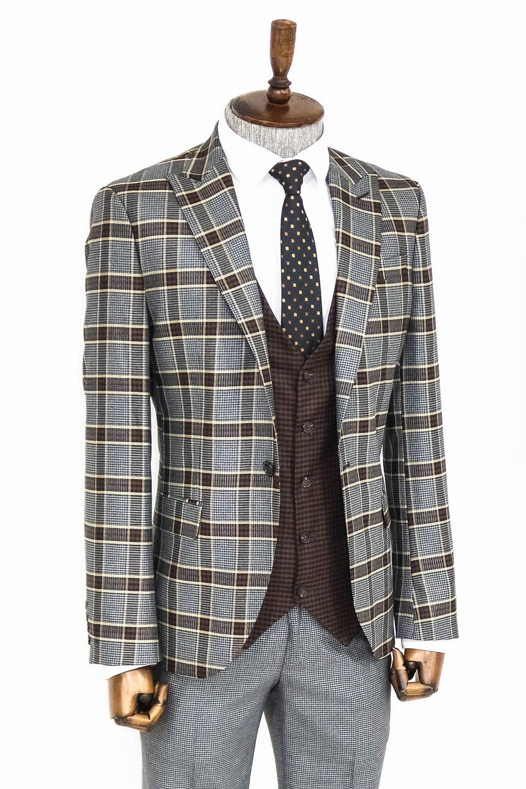 Patterned Checked Slim Fit Anthracite Men Suit - Wessi