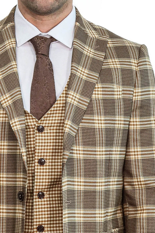 Costume Homme Marron Clair Coupe Slim à Carreaux - Wessi