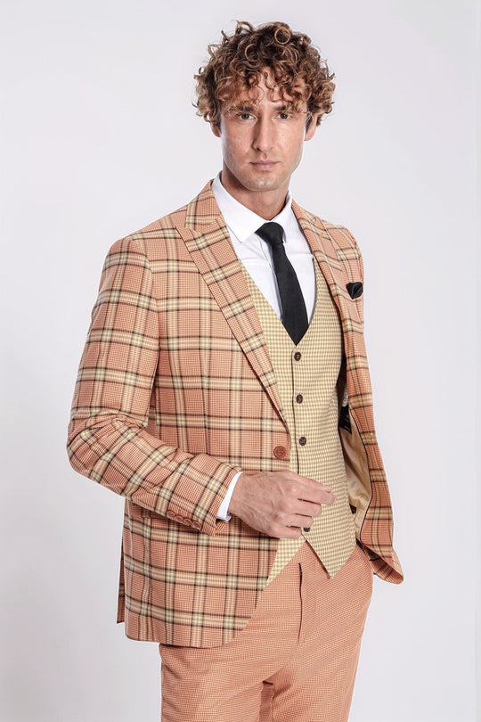 Traje hombre slim fit estampado cuadros naranja - Wessi