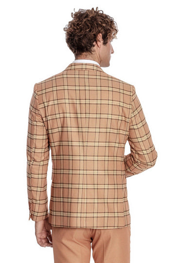 Traje hombre slim fit estampado cuadros naranja - Wessi