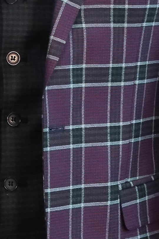 بدلة رجالية بقصة ضيقة منقوشة باللون العنابي - Wessi